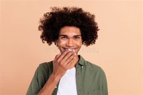 Portrait Of Attractive Cheerful Cute Guy With Chevelure Laughing Good