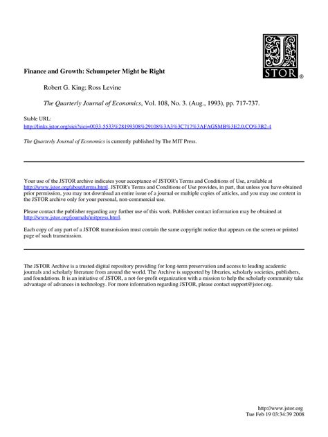 kinglevine qje finance  growth schumpeter