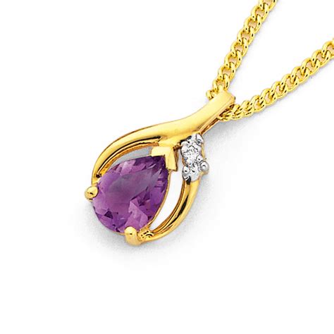 9ct Gold Amethyst And Diamond Pendant In Purple Prouds