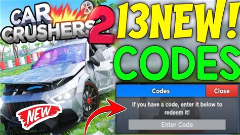 Big Upd Car Crushers Roblox Codes Codes Car Crushers Youtube