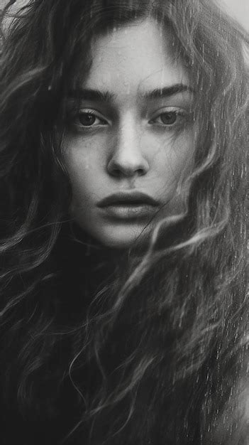 Portrait En Noir Et Blanc Dune Femme Aux Cheveux Longs Et Au Grand œil