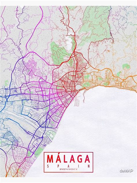 Malaga City Map Of Andalusia Spain Colorful Poster By DeMAP