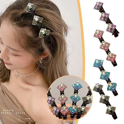 Sparkling Crystal Stone Braided Hair Clip Double Bangs Hair Clip