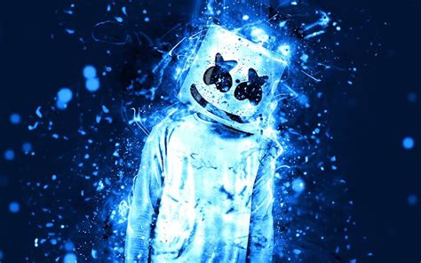 Download Wallpapers Marshmello 4k Blue Neon American Dj Superstars