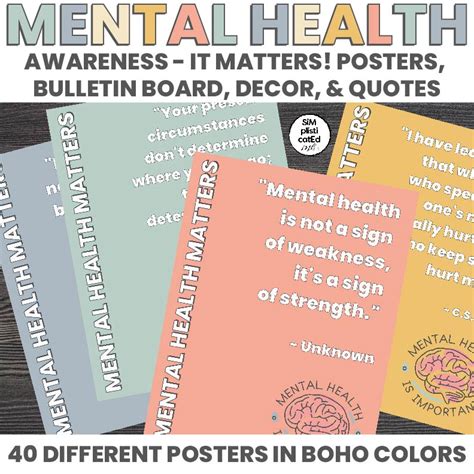 Mental Health Awareness Bulletin Board Posters Decor Boho Set