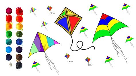 How to draw kites for kids easy step by step | flying kites | color painting | color art ...