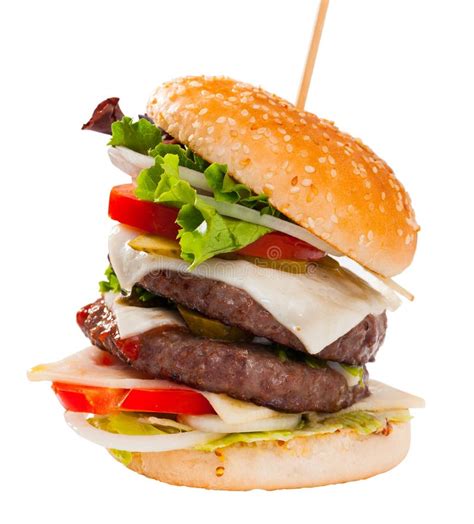 Double Meaty Beef Burger Isolated On White Background Stock Image