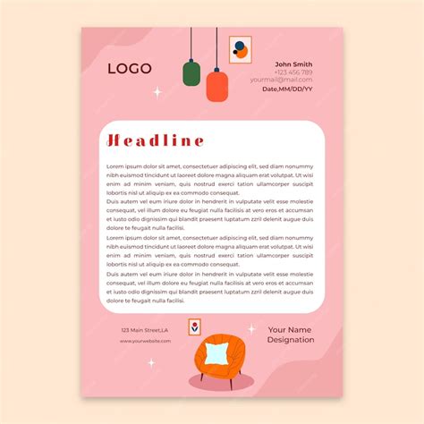 Free Vector Minimal Interior Design Letterhead Template