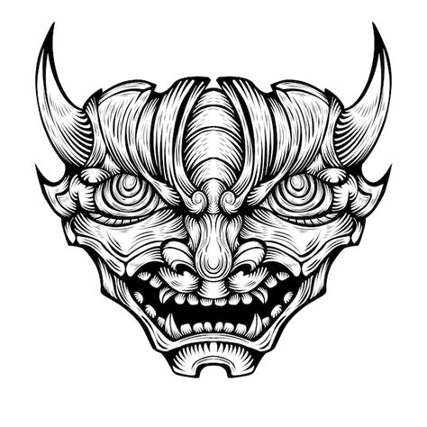 Ilustración vectorial de máscara oni japonesa dibujada a mano tribal