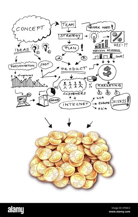 drawing business concept and pile of gold coins Stock Photo - Alamy