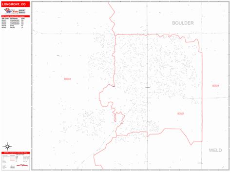 Longmont Colorado Zip Code Wall Map (Red Line Style) by MarketMAPS