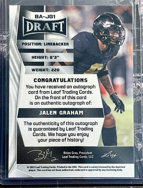 2023 Leaf Draft Jalen Graham XRC Rookie White Auto BA JG1 Purdue