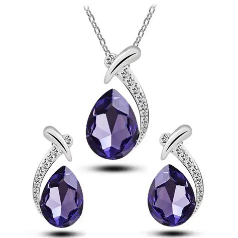 European And American New Austrian Crystal Pendant Necklace Set With