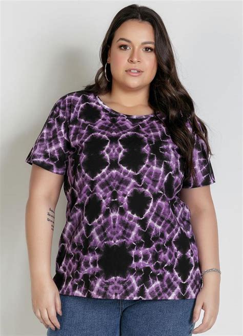 Blusa Tie Dye Roxo Mangas Curtas Plus Size Marguerite