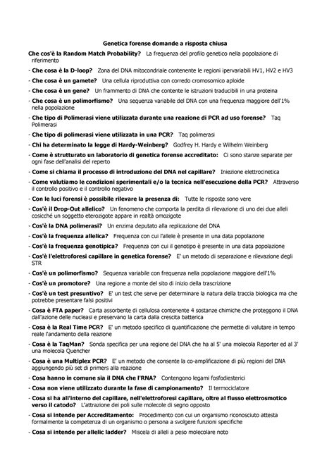 Genetica Forense Domande A Risposta Chiusa Hardy E Wilhelm Weinberg