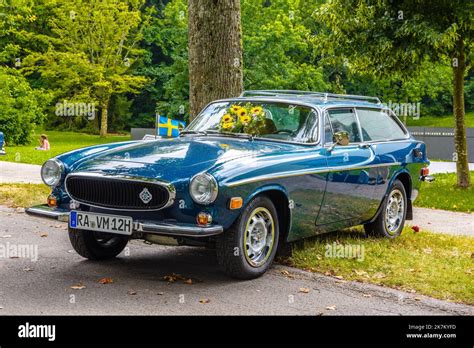 BADEN BADEN, GERMANY - JULY 2019: dark blue VOLVO P1800 P1800ES estate ...