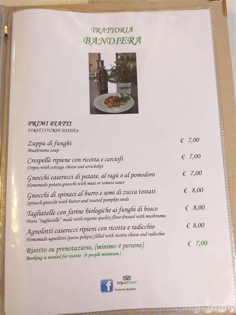 Menu Da Trattoria Da Bandiera Ristorante Nervesa Della Battaglia