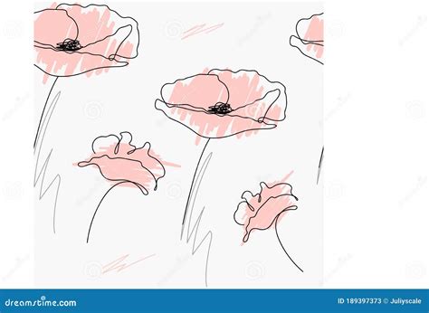 Poppies Continuous Line Drawing Seamless Texture Stock Vector