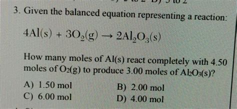 Solved 3 Given The Balanced Equation Representing A