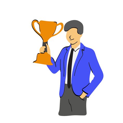 Businessman Holding Trophy Illustration Vector Hand Drawn Isolated On