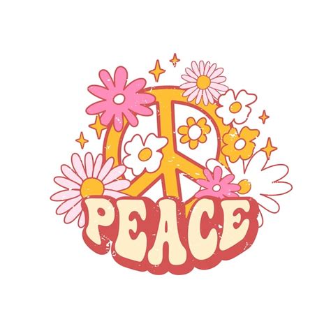 Premium Vector Retro Slogan Peace With Peace Symbol And Hippie