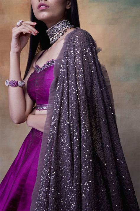 Buy Vvani By Vani Vats Purple Raw Silk Embroidered Lehenga Set Online