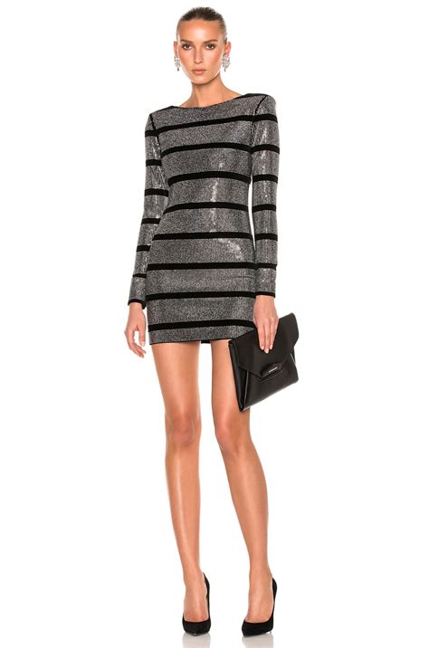 Balmain Velvet Embellished Mini Dress In Black And Silver Fwrd