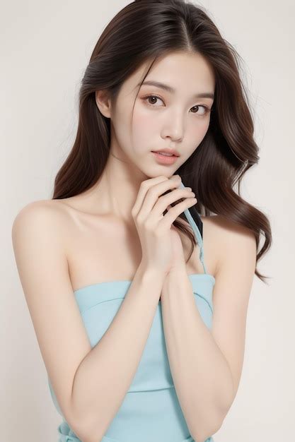 Premium AI Image A Model In A Blue Dress With Long Hair