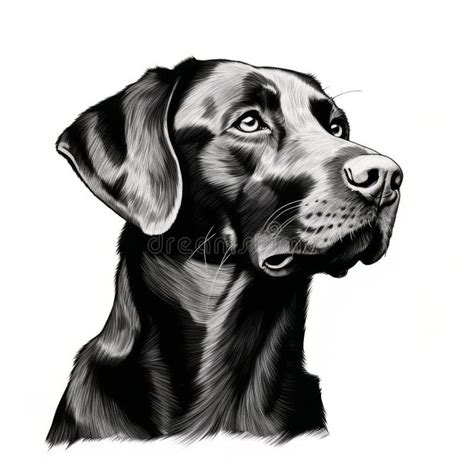 Minimalist Labrador Retriever Head Sketch In Black And White Stock