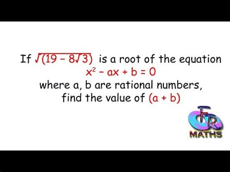 Problem On Quadratic Equations Involving Binomial Surd As A Root YouTube