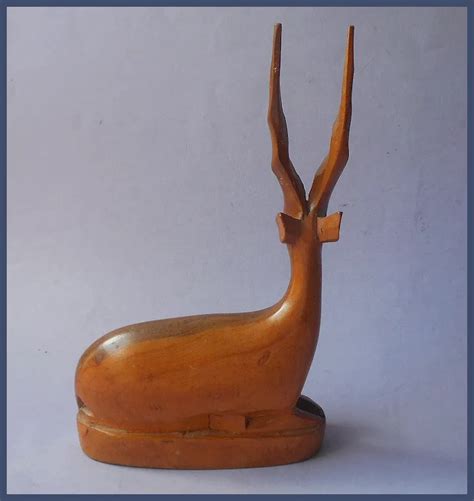 Mid Century Carved Wood Gazelle Antelope Deer Vintage African Mother