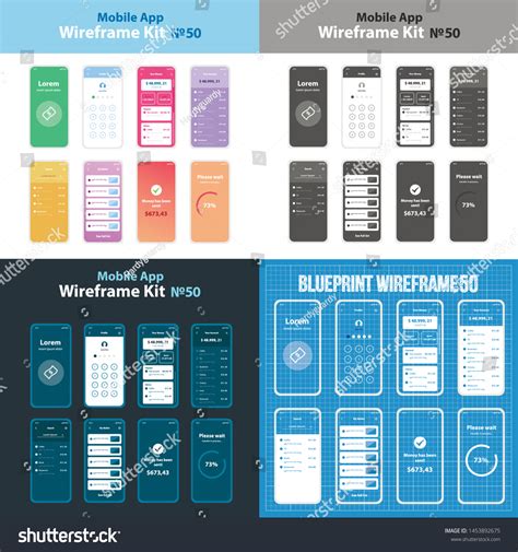 Mobile Wireframe App Ui Kit 50 Stock Vector (Royalty Free) 1453892675