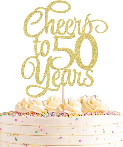 Ahaoray Cheers To 50 Years Cake Topper Gold Glitter 50th