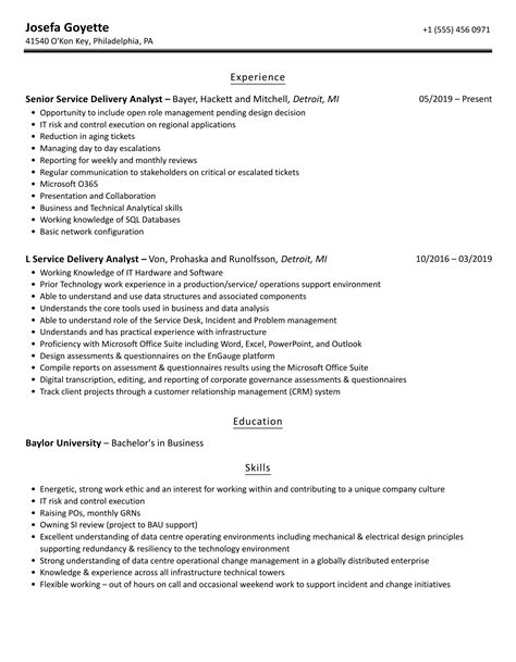 Service Delivery Analyst Resume Samples Velvet Jobs