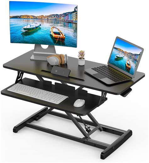 Standing Desk Converter Adjustable Height Desk Riser, Sit Stand Desk Dual Monitor and Laptop ...