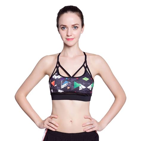 Fitness Geometric Print Women Sexy Mesh Push Up Cross Strap Quick Dry