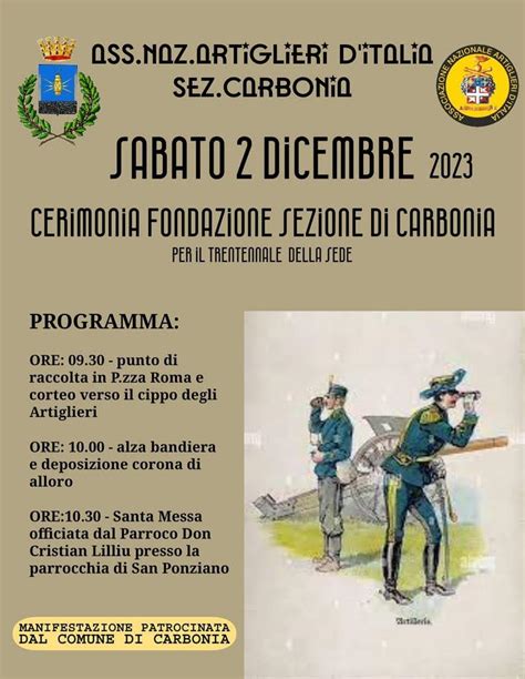 Sabato 2 dicembre alle 9 30 a Carbonia si terrà la cerimonia del 30