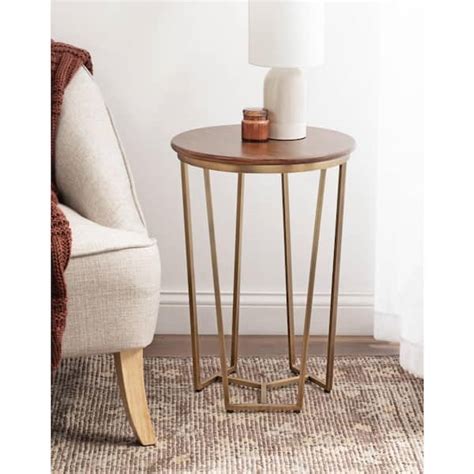 Kate And Laurel Solvay 16 In Walnut Brown Round Solid Wood End Table 225831 The Home Depot