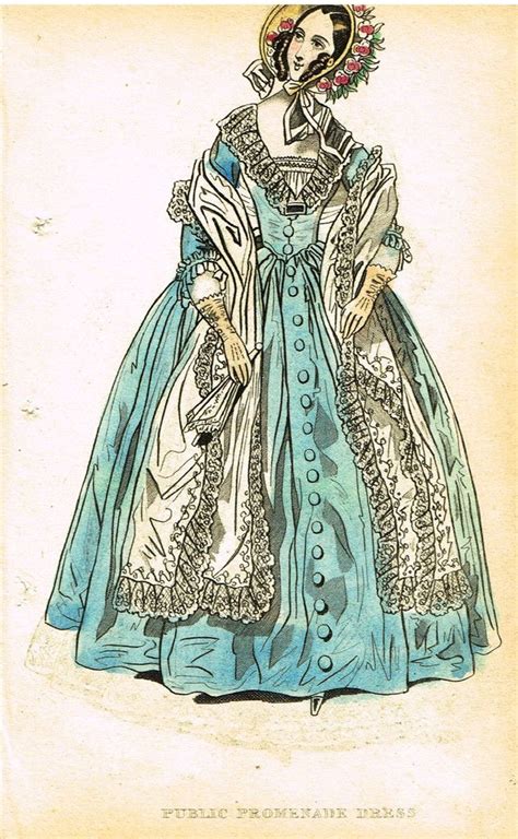 Lady S Cabinet Fashion Print C1840 PUBLIC PROMENADE DRESS Hand