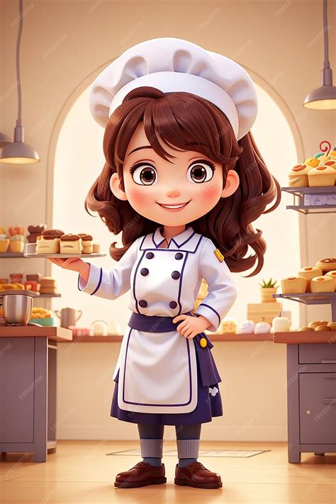 Premium Ai Image Cute Bakery Chef Girl Smiling In Uniform Mascots