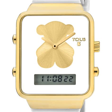 Reloj Tous Digital I Bear De Acero Ip Dorado Con Correa De Silicona