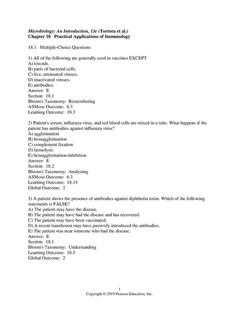 Chapter 18 - Practice exam - 1 Microbiology: An Introduction, 13e