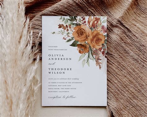 Terracotta Wedding Invitation Template Set Boho Floral Etsy Australia