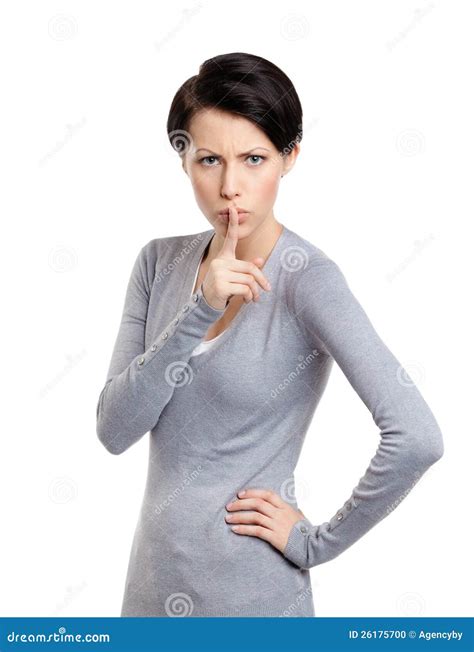 Pretty Woman Shows Shush Gesture Stock Photo Image Of Cute Hands