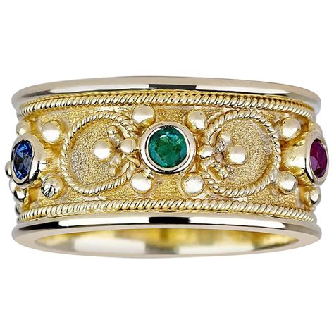 Georgios Collections Karat Yellow Gold Byzantine Ruby Emerald