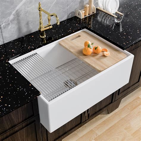 Buy Miuara White Workstation Sink 30x20 Inch Farmhouse Sink Apron Sink