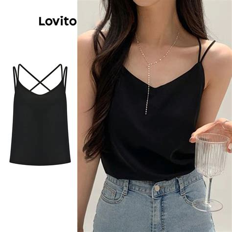 Lovito Women Casual Plain Criss Cross Basic Tank Top L80ed132multi