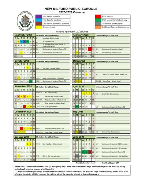 New Milford Public School District Calendar 25-26 Revised [PDF] - EduCounty