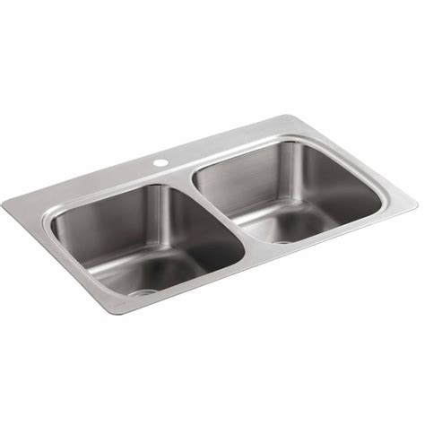 Kohler 33 In X 22 In Stainless Steel Double Basin Drop In 1 Hole Residential Kitchen Sink At