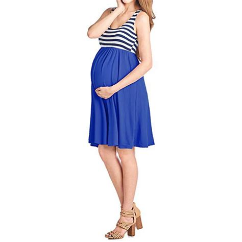 Fashion Summer Striped Maternity Pregnancy Dress O Neck Sleeveless